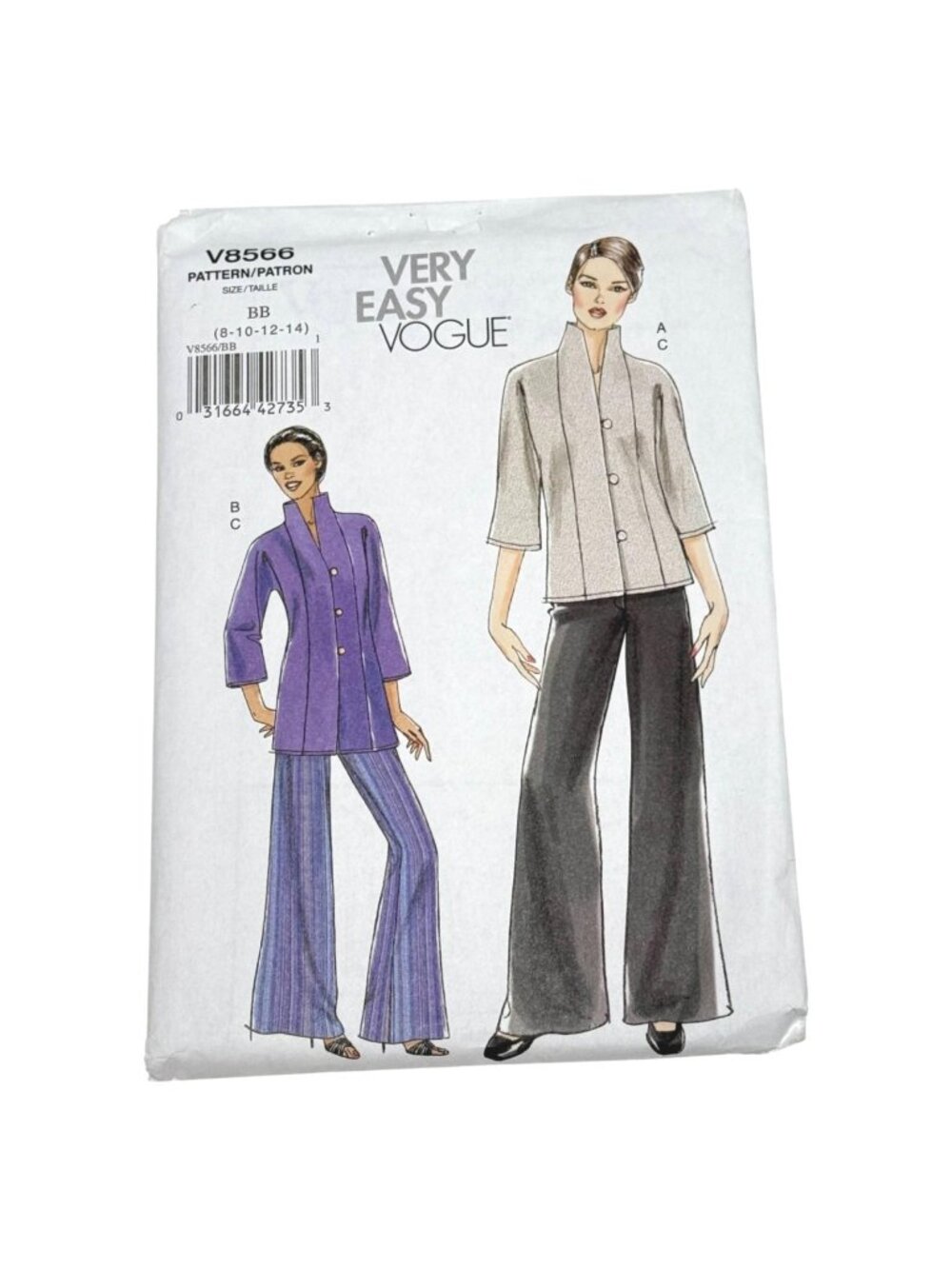 Vogue V8566 Jacket Pants Size 8 10 12 14 Very Easy Sewing Pattern Uncut